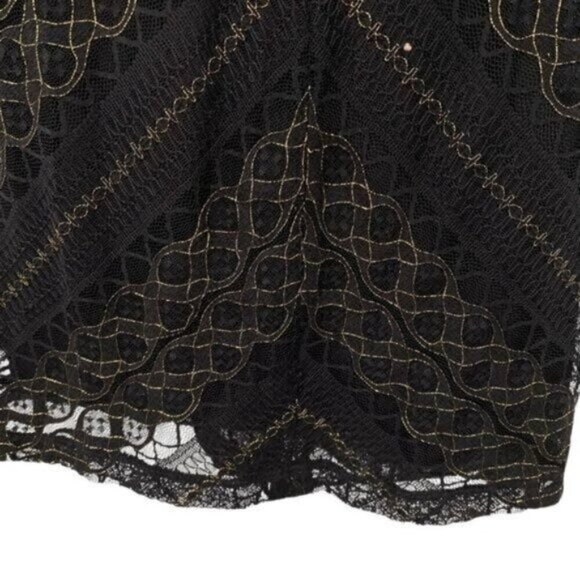 Black Lace Metallic Gold Vamp Bodycon Cocktail Dress Whimsigoth Witchy - Picture 16 of 16